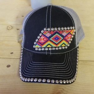 Ball cap with beaded applique